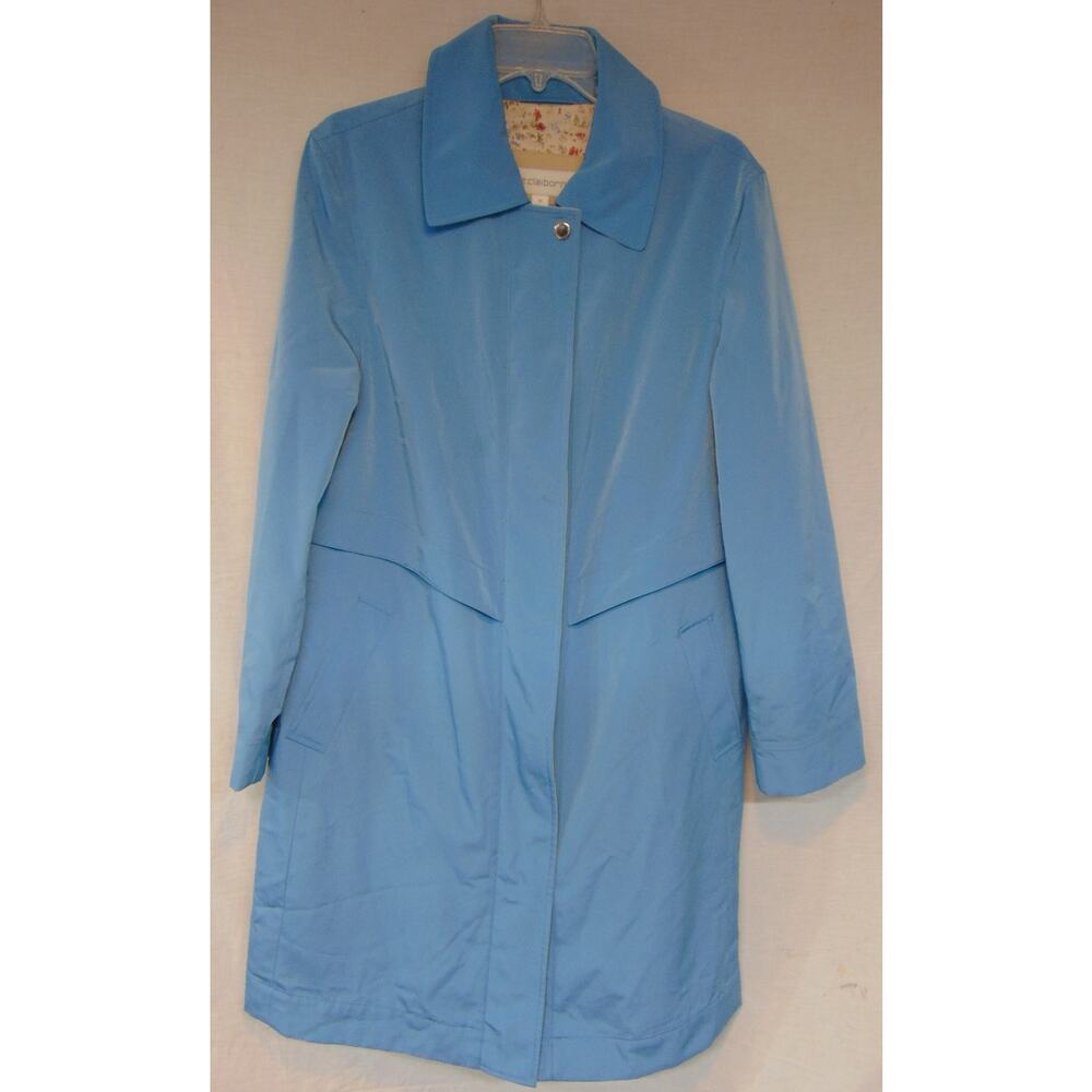 Vintage Liz Claiborne Light Blue Long Coat M Suede Velvet Women Med Zipper Snap